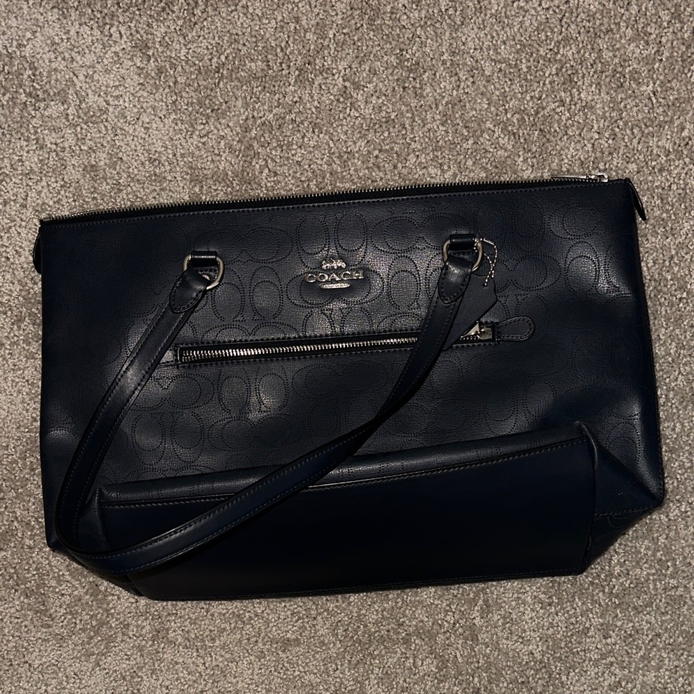 Coach Navy Embossed Leather Tote